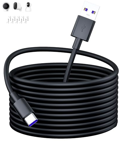 ACAGET 5M Cable USB tipo C extra largo para Mi Camera 2K Magnetic Mount,Cables de extensión de alimentación Cámaras de seguridad Cable USB tipo C para Mi Wireless Outdoor Security Camera 1080p,Negro