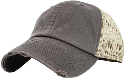 KBETHOS Baseballkappe im Vintage-Stil, gewaschen, Used-Look, Baumwolle, verstellbar, Polo-Trucker, Unisex-Stil, Kopfbedeckung, verstellbar, Dunkelgrau Khaki Trucker, Einheitsgr��e