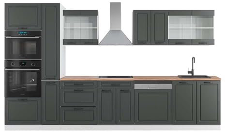 Vicco Küchenzeile R-Line, Anthrazit Landhaus/Weiß, 350 cm mit Hochschrank, AP Eiche