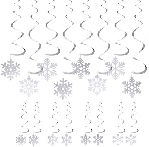 16 Stück Schneeflocken hängende Wirbel-Dekorationen, Winter-Schneeflocken, hängende Decke, Party-Decke, hängende Ornamente, Schneeflocke, Deckenschlangen für Neujahr, Weihnachtsdekoration,
