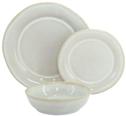 WeHome - Servizio Piatti 6 Persone, Set 18 Pezzi, Colorati Ceramica Modello Rita, Moderni 3 Misure, Lavabile In Lavastoviglie, Compatibile Con Forno A Microonde (Beige)