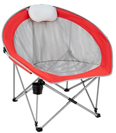 Oversized Mesh Moon Saucer Camping Chair with Headrest and Cup Holder Folding Portable Round Chair for Adults Carry Bag Included Ideal for Outdoor Hiking Fishing Picnic Camp Lawn