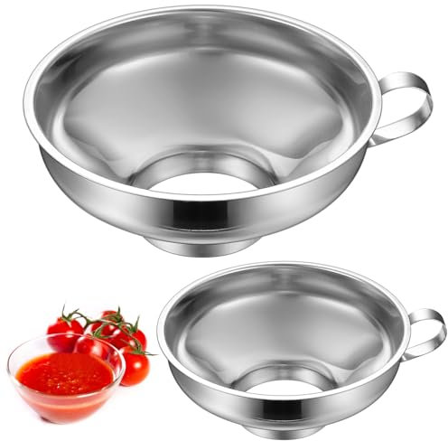 Lot de 2 Entonnoirs en Acier Inoxydable, Entonnoirs pour Confitures et Conserves, Grandes et Petites Ouvertures, Entonnoirs de Cuisine pour Bocaux et Bouteilles
