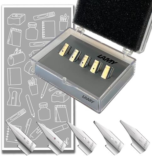 Lamy Safari Nib Kits - Polished & Black Stainless Steel: Choose 5 Nibs (XF, F, M, B, 1.1mm) or 3 Nibs (XF, F, B) - Protective Box Included! (5 Polished Stainless Steel Nib Collection)