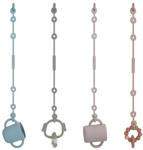 REOEWE Cup Catcher, Sicherheitsgurte Für Spielzeug, Lebensmittelqualität Silikon Trinkbecher Halteriemen Für Kinderwagen Hochstuhl Autositz Fechten, BPA-frei, 4er-Pack