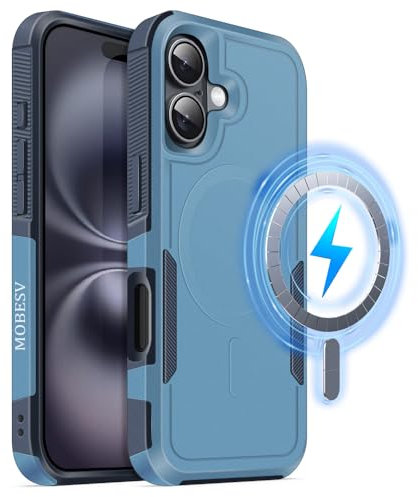 MOBESV Magnetisch Hülle für iPhone 16 6,1 Zoll, Handyhülle kompatibel mit MagSafe, Matte Stoßfeste Cover, Seeblau