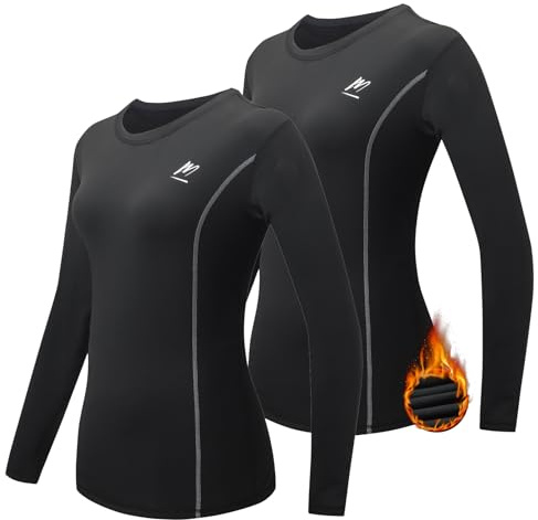 MEETWEE Tee Shirt Thermique Femme, Manche Longue Maillot de Compression Base Layer sous-Vêtements Thermique pour Sports Ski Running,