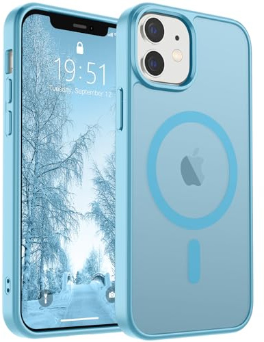 SUPFINE Magnetic for iPhone 12 Mini Case & iPhone 13 Mini Case (Compatible with MagSafe) (Military Grade Drop Protection) Slim Translucent Matte Shockproof Phone Cover,Light Blue
