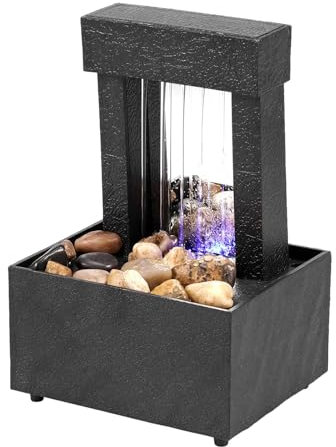 Fuente de Mesa - Fuente de Cascada con característica de Agua de relajación, luz LED, decoración de Espacios Interiores para oficinas en el hogar, Escritorio y jardín