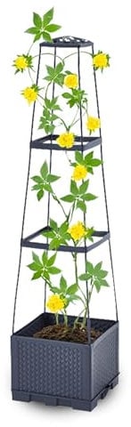 Gartenwelt Riegelsberger Blumenkasten mit Rankhilfe in Turmform 28x28xH115 cm Pflanzgefäß für Garten Terrasse