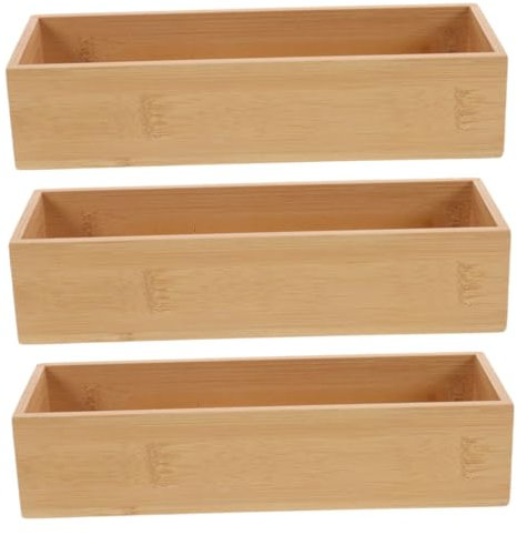 HORIALENCE 3pièces Organisateur Bois Empilable Pour Cuisine Et Bureau Boîte De Rangement Bambou Pour Couverts Maquillage Et Fournitures De Bureau