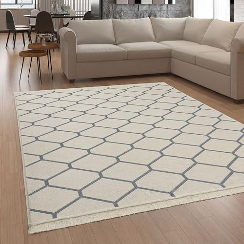 Paco Home Teppich Wohnzimmer Schlafzimmer Boho Design Waschbar Bis 30 Grad Skandinavisch Mit Fransen Wendbar Moderne Deko, Farbe:Grau 5, Größe:60x90 cm