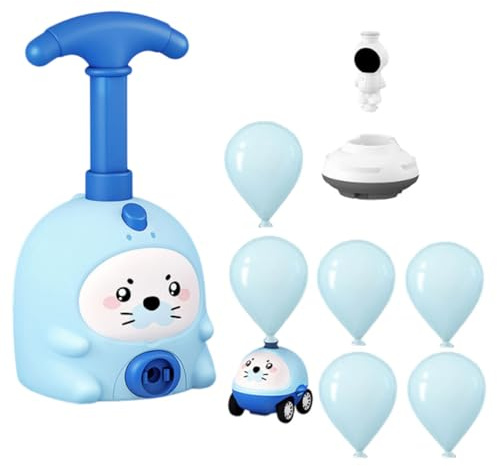 Animal Air Powered Balloon Car Toy, Animal Balloon Car Toys Pump Set for Kids, Balloon Launcher, STEM Educational Toys for Boys Girls (Blue)