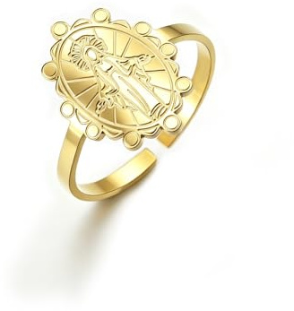LIKGREAT Bague Vierge Marie en Acier Inoxydable Bague Notre-Dame de Guadalupe Bijou Catholique de Foi et de Protection pour Femme (doré)