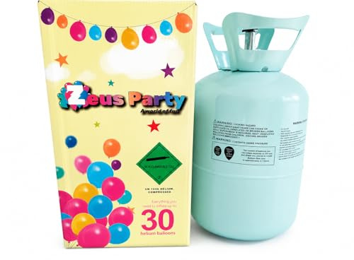 Zeus Party Elio per palloncini - Kit Bombola gas elio per il gonfiaggio di 30 palloncini NON INCLUSI per feste e party di ogni genere - circa 0,29 metri cubi di elio PURO