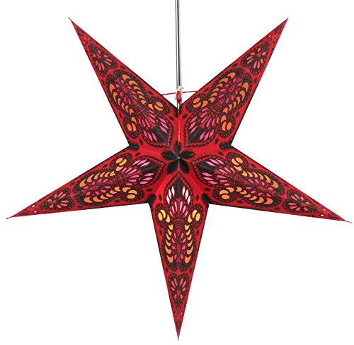 GURU SHOP Faltbarer Advents Leucht Papierstern, Weihnachtsstern 60 cm - Menor Bordeaux, Papiersterne 60 cm