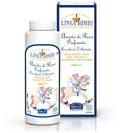 Helan, Linea Bimbi Bio, Amido di Riso Bagnetto Neonato, Talco Profumato in Polvere per Bambini e Neonati - Rinfrescante, Idratante, Lenitivo - Contro Arrossamenti e Irritazioni, con Aloe Vera - 75 g
