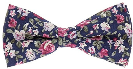 cravateSlim Noeud Papillon à Fleurs Bleu marine, Rose et Blanc - Noeud Papillon Fleuri Homme Mariage