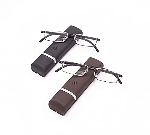 KoKoBin Lesebrille 2 stueck mit Ultraleichtem TR90 Rahmen Lesehilfe Halbbrille aus Metallrahmen mit Halbrahmen Sehehilfe mit Brillenetui für Damen und Herren +2.0