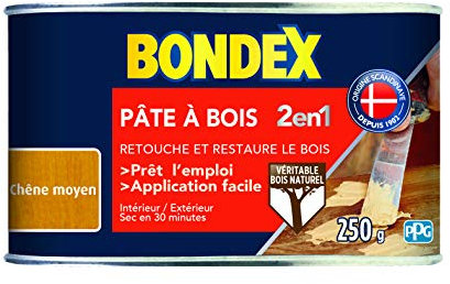 BONDEX - Pate à bois - Rebouche et Restaure le Bois - Sec en 30 min - 250g - Chêne moyen