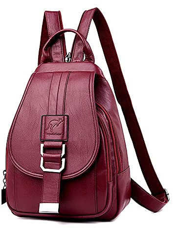 AGDLLYD Damen Rucksack Leder - 2 in 1 Daypack und Schultertasche für Schule, Arbeit und Reise - Leicht, Große Kapazität, Mehrere Taschen (Rot)