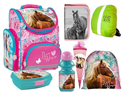 Pferdefreunde I love Horse Pferde Set Schultüte Ranzen Schulranzen Tornister Federmappe Turnsack 7-teiliges Set