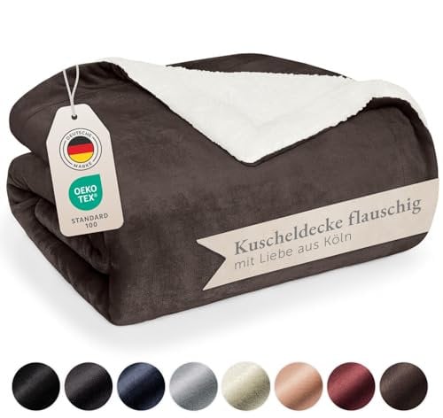 Blumtal Premium Sherpa Kuscheldecke flauschig - Wohndecke Kuscheldecke 230x270 cm - OEKO-TEX zertifizierte Fleecedecke 230x270 cm - Wohn- & Kuscheldecke - Wolldecke 230x270 - Plüschdecke - Dunkelbraun