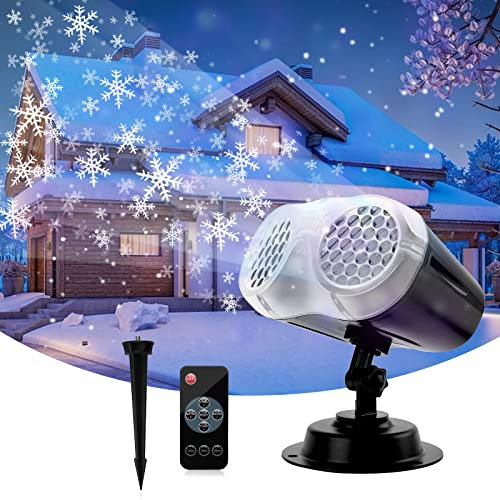 ROVLAK Proiettore Natale Esterno LED Proiettore Fiocchi Neve con Telecomando Temporizzazione Impermeabile Fiocco Neve Proiettore Luci Natale per Compleanni Feste Christmas