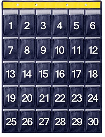 Portaoggetti da Parete, Organizer da Appendere con 30 Tasche Numerate, Portaoggetti da Appendere con 4 Ganci in Metallo, Ideale per Classi, per Riporre Calcolatrici e Cellulari, Appendi Borse