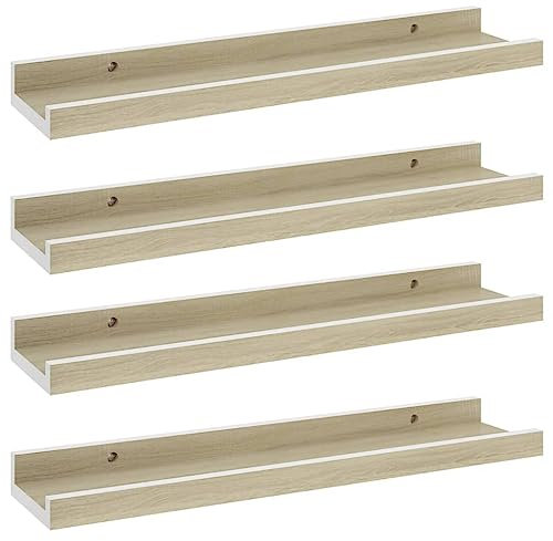 vidaXL 4X Wandregal Bücherregal Wandboard Schweberegal Hängeregal Dekoregal Freischwebend Regal Büroregal Wandablage Weiß Sonoma-Eiche 40x9x3cm
