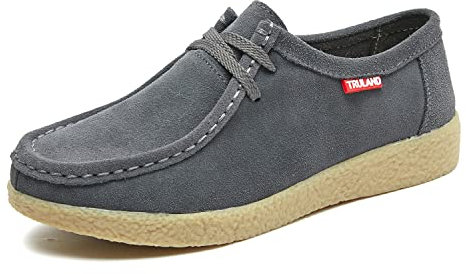 TRULAND Damen Schnürschuhe Mokassin – Wildleder Halbschuhe Wallabees (EU 39,Grau)