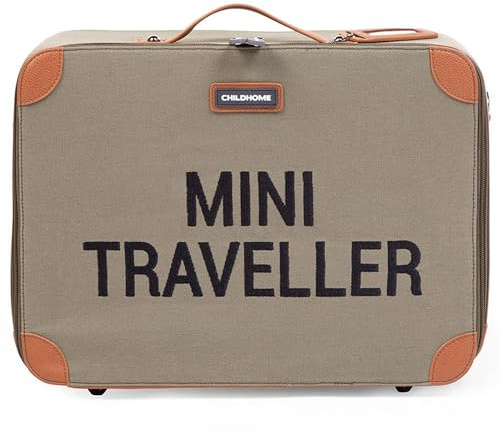 CHILDHOME, Valise Enfant, Week-end, Format Cabine, Compact, Solide, Anse pour transport, Etiquette Nom, Design, Simili Cuir, Mini Traveller, Kaki