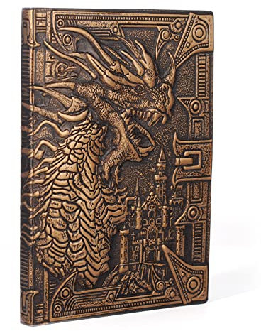 DND Tagebuch mit 3D-Vintage-Drachen-Prägung Ledereinband, Phantasie, persönlicher Planer - 192 Seiten, A5-Notizbuch, tolles Tageskampagnen-Skizzenbuch für GM & Spieler (Bronze Dragon)
