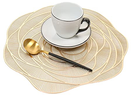 6er Set Tischsets Rund PVC Platzset Abwaschbar, 38cm Hitzebeständig rutschfest Platzdeckchen Vinyl Tischsets Platzteller, Elegant Rose Blumen Platzmatten Für Restaurant, Küche, Hochzeit Party