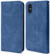 Moozy Retro Handyhülle für iPhone X, iPhone XS, Blau Marmor - Klapphülle Flip Case Cover Klappbare Magnetische Hülle mit Kartenfach Kartenhalter und Ständer-Funktion