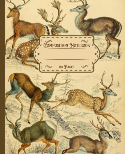 Composition Notebook: Vintage Forest Animal Illustrations, Antique Looking Cover, Cream Paper, Wide Ruled, Vintage Design