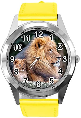 TAPORT Runde Armbanduhr für Löwen-Fans, Leder, Gelb