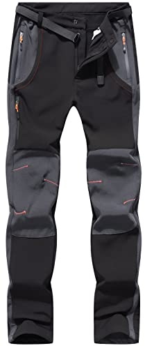 DAFENP Herren Wanderhose Skihose Wasserdicht Softshellhose Winddicht Winter Outdoorhose Snowboardhose Warm Gefüttert Trekkinghose MSKZ21035M-Black1-XL