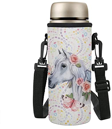COEQINE Sac de transport isotherme pour bouteille d'eau avec bandoulière réglable - Motif floral - Pour filles et femmes - Pour l'école, les voyages, la randonnée, la marche
