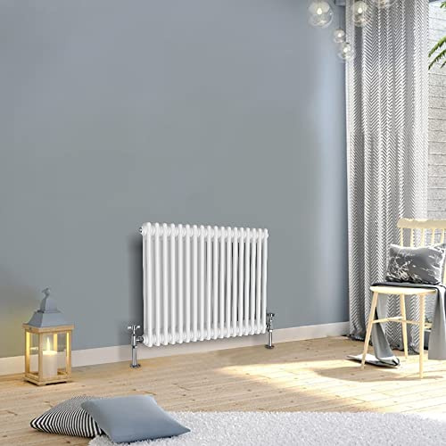 WarmeHaus 600x830mm Horizontal Traditional 2 Column White Radiator | Double Radiator, Cast Iron Style, Central Heating, Bathroom Kitchen Living Room Rad, Corrosion Resistance, Low Carbon Steel