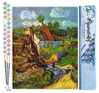 Figured'Art Peinture par Numéro Adulte Van Gogh Maison oise - Activité Manuelle Kit de Loisir Créatif DIY Numéro d'Art Complet - 40x50cm sans châssis en bois