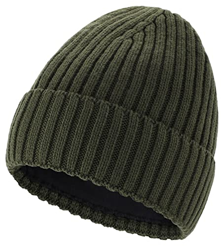 Connectyle Klassische Herren Warme Wintermützen Dicke Strickmanschette Beanie Cap mit Futter, Armee-grün, L/XL