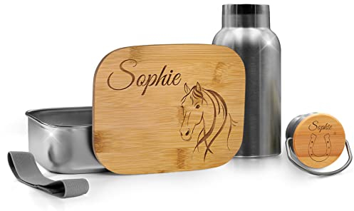 Personalisierte Brotdose mit Trinkflasche Set Kinder - mit Namen & Motiven personalisiert – nachhaltige Brotbüchse & Flasche aus Edelstahl Mädchen Junge – für Kindergarten Kita Schule - Lunchbox Kind