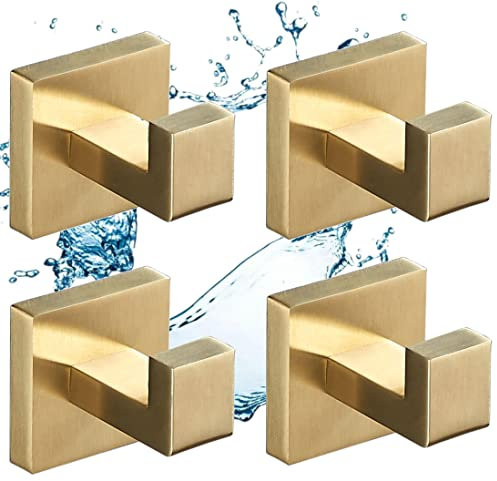 SHUNLI Gold Bathroom Towel Hooks, Heavy Duty Wall Hook Towel Robe Hanger, Stainless Steel Wall Mounted