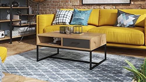 Mazzoni Design Couchtisch Tisch Nyx Wohnzimmertisch mit Schublade 60x90x40cm Ablage Stauraum, Farbe:Eiche Artisan - Anthrazit matt