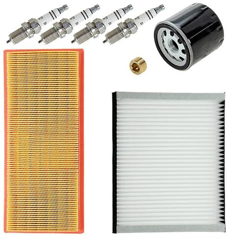 ATEC Germany Pacchetto filtri di ispezione con 1x filtro aria, 1x filtro abitacolo, 1x tappo di scarico olio con guarnizione, 4x candela Super Plus FR8DC Compatibile con FIAT PANDA (169_)
