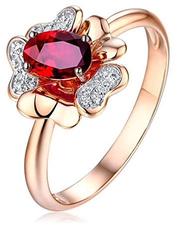 Epinki Rosegold 18 Karat Verlobungsring Damen, 0.6ct Rubin Pärchen Ringe Blumen Eheringe Ovalschliff Echtschmuck Gr.50 (15.9)