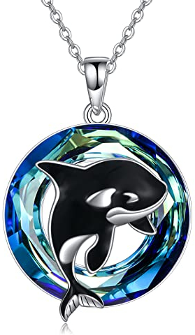 YFN Killerwal Orca Halskette für Frauen Sterling Silber Kristall Ozean Schmuck Geschenke für Mutter Tochter Muttertag (Kristall)