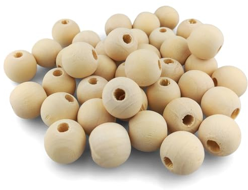 Netuno 40 Stück Holzkugeln mit Loch 20 mm natürliche runde Holzkugeln Bastelperlen mit großem Loch zum Basteln Auffädeln Holz-Perlen für DIY Schmuck Makramee Bastelperlen Deko Kugeln aus Holz