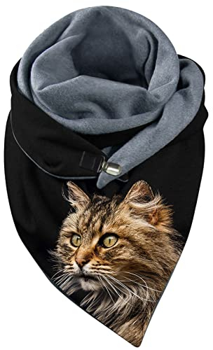 GBEN Dreieck Schal Damen Warme Leicht Schal Kuschelige Halswärmer mit Knopf Weicher Halswärmer Dreieckstuch Lustig Katzenmotiv Scarf Halstücher Deckenschal (D, One Size)